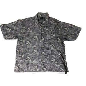 Op Sport Men Heather Blue White Hawaiian Leaf‎ Collar Short sleeve Shirt Size XL